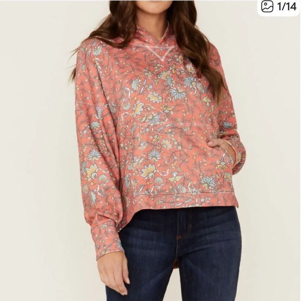 HOOEY Oversized Poppy Pink Floral Western Hoodie NEW